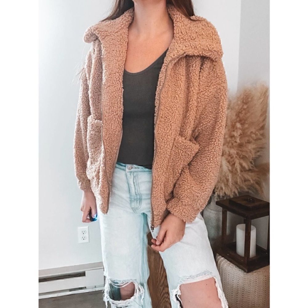 Tan Sherpa Coat‎ Jacket XS/S Teddy Bomber Oversized Wild Fable